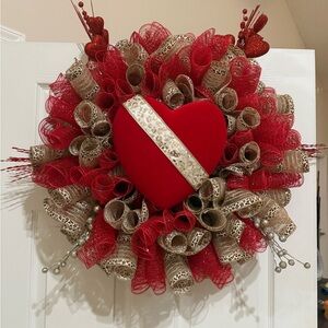 Festive Red and Tan Leopard Valentines Day Heart Wreath